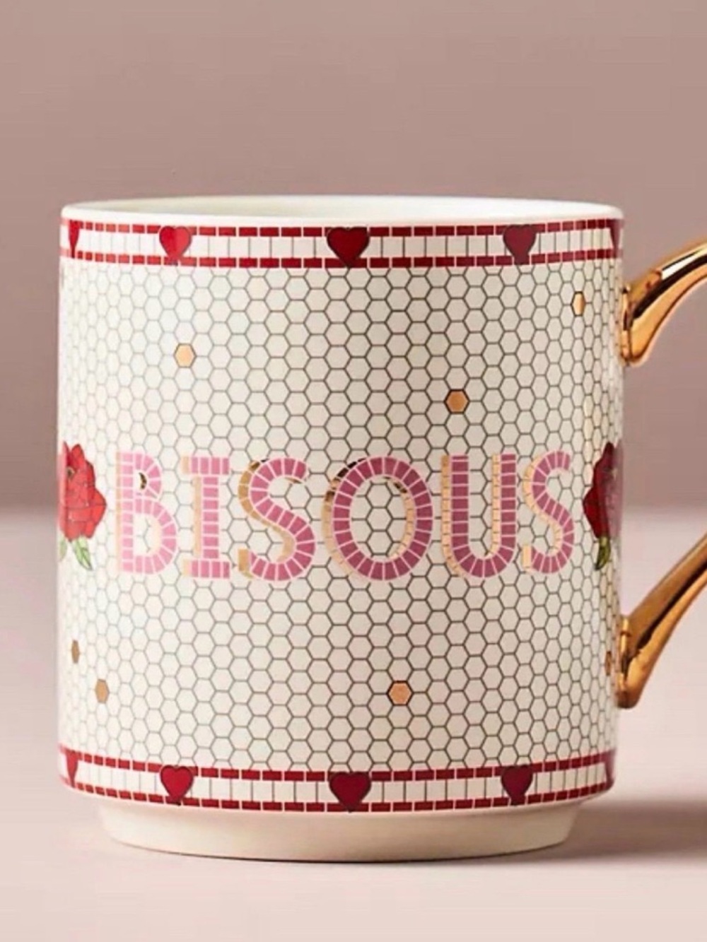 Anthropologie The Bistro Tile Stoneware Mug: Valentine's Edition NWT